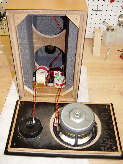 DSC02364.jpg - The inside of the box, note the chamfered woofer hole, and the routering for the tweeter terminals.